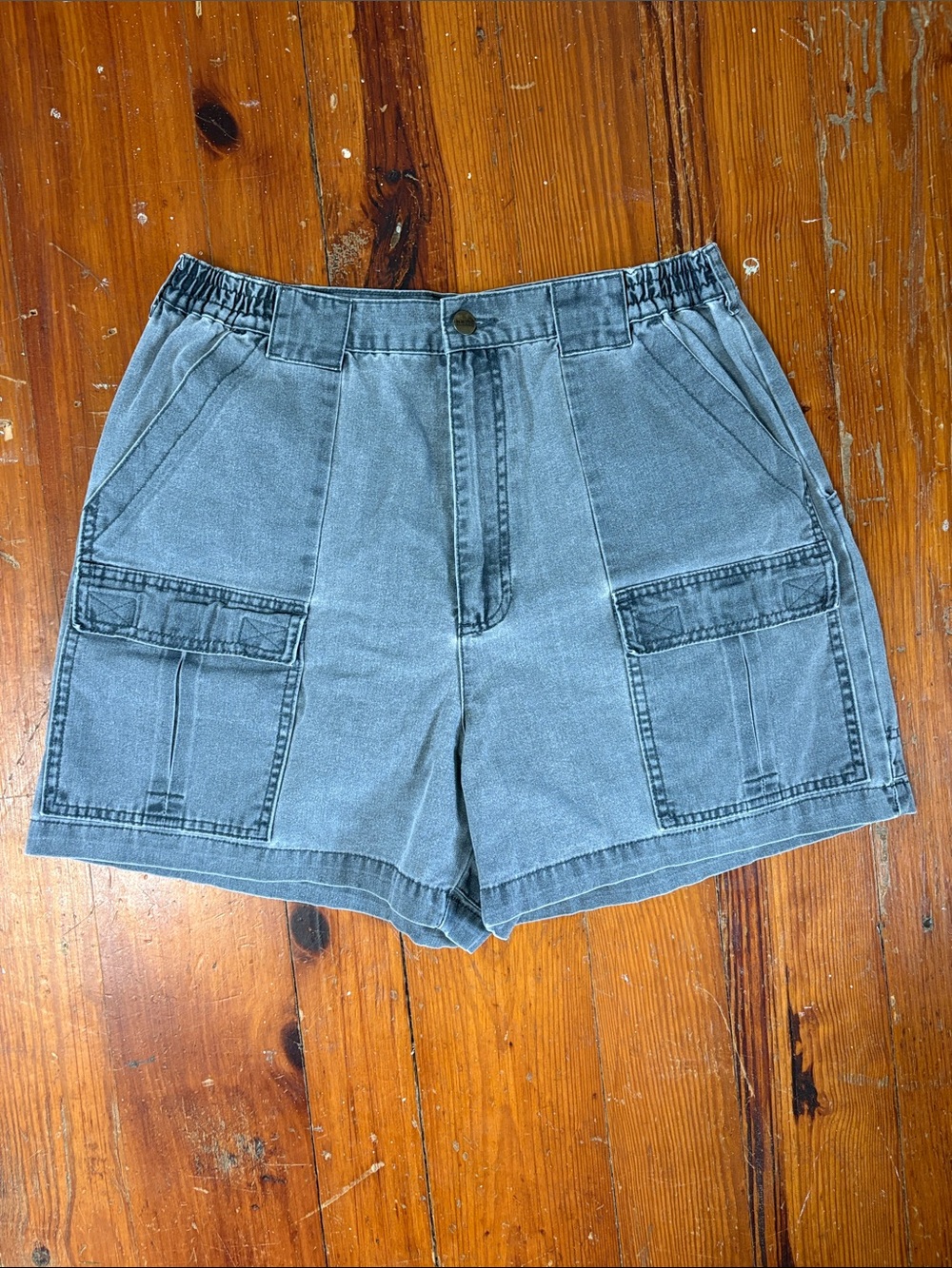Vintage L.L. Bean Women's Washed Denim Cargo Shorts Gray Gorpcore